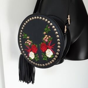 Kiss Me Couture Embroidered Round Crossbody Bag